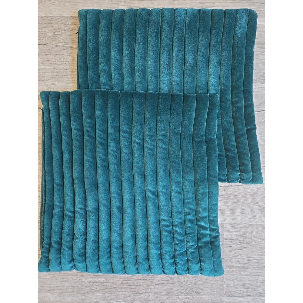 Crate and Barrel CB2 Pillow Cover Channeled Velvet Teal 18x18‎ Square Modern